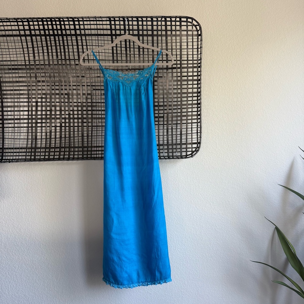 Blue Lace-Trim Slip Chemise